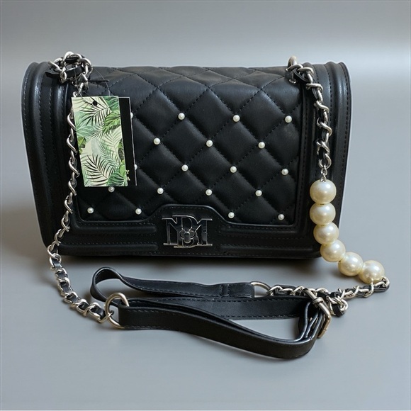 Badgley Mischka Black Quilted Crossbody with Pearl Accent - Picture 1 of 4